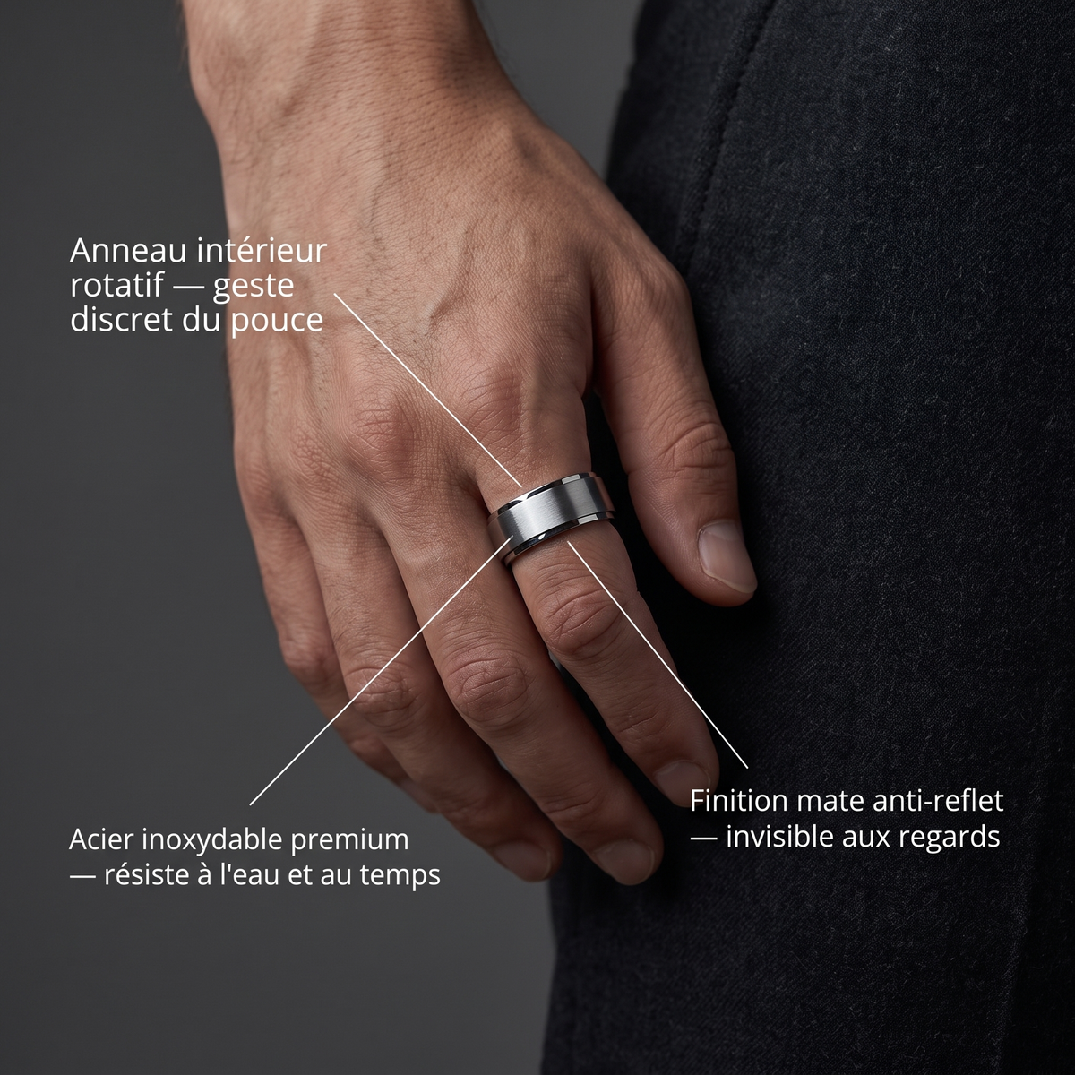 Bague Anti-Stress Homme en Acier Inoxydable