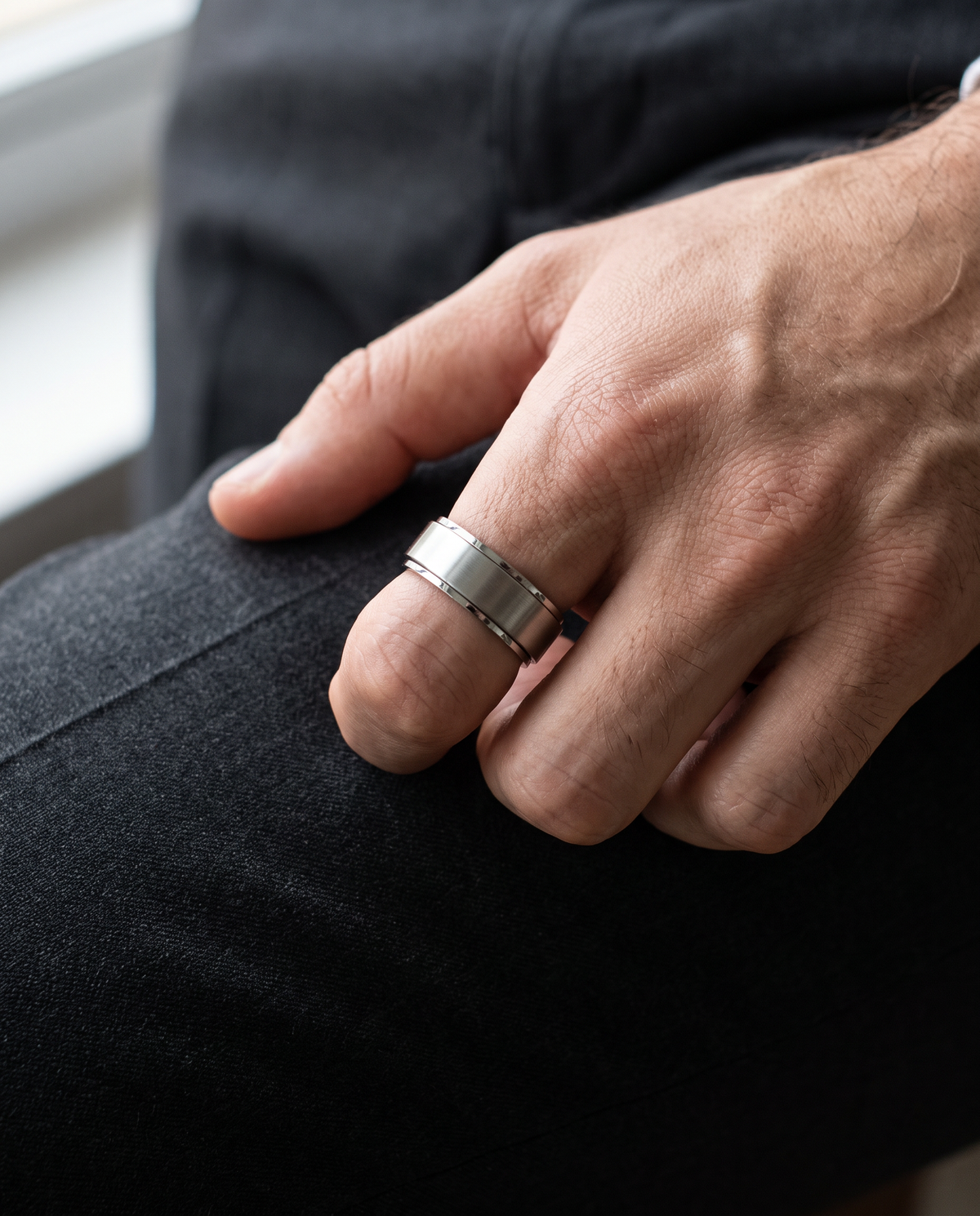 Bague Anti-Stress Homme en Acier Inoxydable
